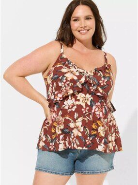 Torrid Rayon Slub Ruffle V-Neck